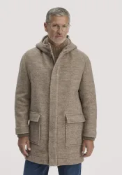 hessnatur Herren Rhön Mantel mit Kapuze Regular aus Rhönwolle und europäischer Wolle - beige Grösse46