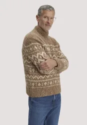 hessnatur Herren Strick Pullover Relaxed mit Rollkragen aus Alpaka und Bio-Baumwolle - braun - Größe L
