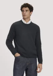 hessnatur Herren Strickpullover Regular BETTER RECYCLING mit recyceltem Cashmere - schwarz - Größe M