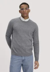 hessnatur Herren Strickpullover Regular BETTER RECYCLING mit recyceltem Cashmere - grau - Größe L