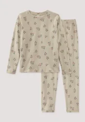 hessnatur Kinder  Pyjama aus Bio-Baumwolle - beige - Größe 110/116