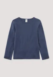 hessnatur Kinder  Langarmshirt aus Bio-Merinowolle mit Seide - blau - Größe 110/116