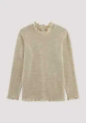 hessnatur Kinder  Pointelle Langarmshirt aus Bio-Merinowolle - beige - Größe 122/128