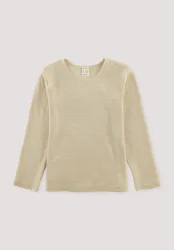 hessnatur Kinder  Ringel-Langarmshirt aus Bio-Merinowolle mit Seide - beige - Größe 122/128