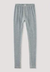 hessnatur Kinder  Ringel Leggings aus Bio-Merinowolle mit Seide - blau - Größe 134/140