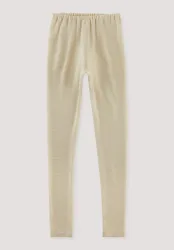 hessnatur Kinder  Ringel Leggings aus Bio-Merinowolle mit Seide - beige - Größe 134/140