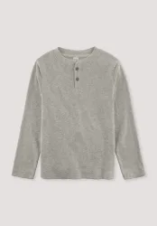 hessnatur Kinder  Henley Shirt Relaxed aus Bio-Baumwoll-Rippe - grau - Größe 134/140