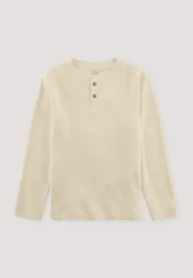 hessnatur Kinder  Henley Shirt Relaxed aus Bio-Baumwoll-Rippe - natur - Größe 110/116
