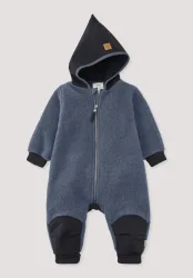 hessnatur Baby Wollfleece Overall aus Bio-Merinowolle mit Softshell - blau Grösse74/80