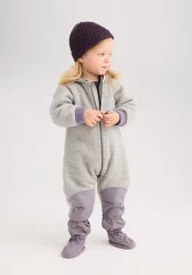 hessnatur Baby Wollfleece Overall aus Bio-Merinowolle mit Softshell - grau Grösse86/92