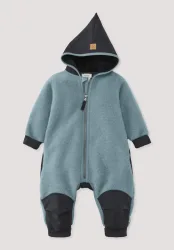 hessnatur Baby Wollfleece Overall aus Bio-Merinowolle mit Softshell - blau Grösse86/92