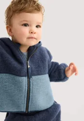 hessnatur Baby Wollfleece Jacke Colourblock aus Bio-Merinowolle - blau - Größe 62/68