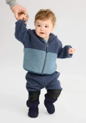 hessnatur Baby Wollfleece Hose mit Softshell aus Bio-Merinowolle - blau Grösse74/80