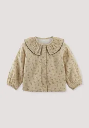 hessnatur Baby Musselin Shirt Rüschkragen aus Bio-Baumwolle - beige - Größe 62/68