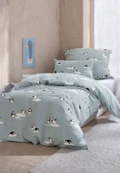 hessnatur Baby Biber Bettwäsche Pinguin aus Bio-Baumwolle - blau Grösse135x200 / 80x80 cm