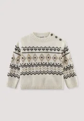 hessnatur Baby Jacquard-Pullover Norweger aus Bio-Baumwolle mit Schurwolle - beige - Größe 86/92
