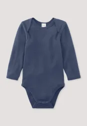 hessnatur Baby Langarm Body aus Bio-Merinowolle mit Seide - blau - Größe 62/68