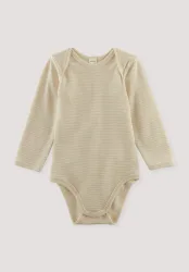 hessnatur Baby Langarm Body aus Bio-Merinowolle mit Seide - beige - Größe 86/92
