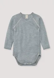 hessnatur Baby Langarm Wickelbody aus Bio-Merinowolle mit Seide - blau - Größe 62/68