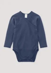 hessnatur Baby Langarm Wickelbody aus Bio-Merinowolle mit Seide - blau - Größe 50/56