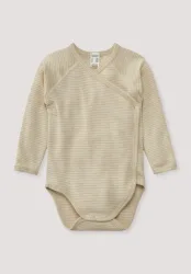 hessnatur Baby Langarm Wickelbody aus Bio-Merinowolle mit Seide - beige - Größe 74/80