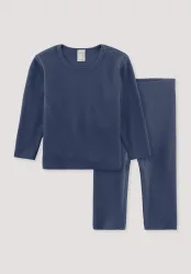hessnatur Baby Unterwäsche-Set aus Bio-Merinowolle mit Seide - blau - Größe 62/68