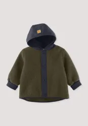 hessnatur Baby Wollfleece-Jacke mit Patch aus Bio-Merinowolle - grün - Größe 74/80