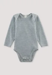 hessnatur Baby Langarm Body aus Bio-Merinowolle mit Seide - blau - Größe 62/68