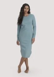 hessnatur Damen Nachthemd PURE COTTON aus Bio-Baumwolle - blau - Größe 42
