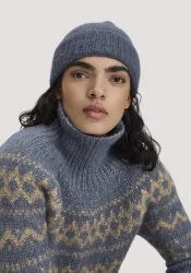 hessnatur Damen Mütze aus Alpaka mit Bio-Pima-Baumwolle - blau GrösseOne Size