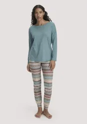 hessnatur Damen Schlafhose PURE COTTON aus Bio-Baumwolle - blau - Größe 40