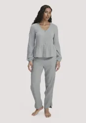 hessnatur Damen Musselin Schlafhose Regular PURE COMFORT aus Bio-Baumwolle - blau - Größe 46