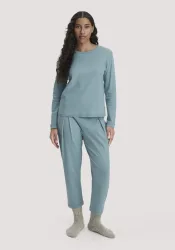 hessnatur Damen Pyjama PURE COTTON aus Bio-Baumwolle - blau - Größe 46