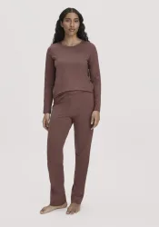 hessnatur Damen Schlafhose PURE COTTON aus Bio-Baumwolle - braun - Größe 40