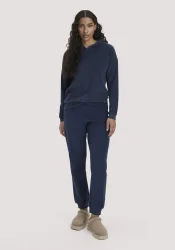 hessnatur Damen Frottee Loungehose PURE COTTON aus Bio-Baumwolle - blau - Größe 34