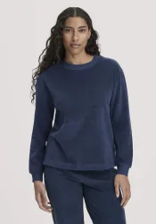 hessnatur Damen Frottee Loungeshirt Oversize PURE COTTON aus Bio-Baumwolle - blau - Größe 48