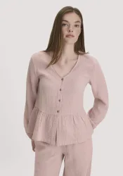 hessnatur Damen Musselin Pyjamabluse PURE COMFORT aus Bio-Baumwolle - rosa - Größe 48