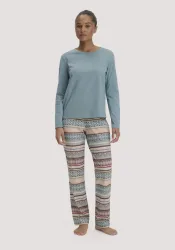 hessnatur Damen Pyjama PURE COTTON aus Bio-Baumwolle - blau - Größe 34
