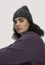 hessnatur Damen Strick Mütze aus Bio-Baumwolle mit Schurwolle und recycelter Wolle - grau - Größe 1size