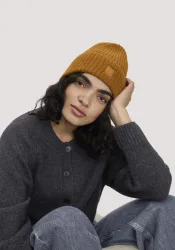 hessnatur Damen Strick Mütze aus Bio-Baumwolle mit Schurwolle und recycelter Wolle - orange Grösse1size