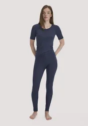 hessnatur Damen Leggings Regular Cut PURE FUNCTION aus Bio-Merinowolle mit Seide - blau Grösse38
