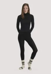 hessnatur Damen Leggings Regular Cut PURE FUNCTION aus Bio-Merinowolle mit Seide - schwarz Grösse38