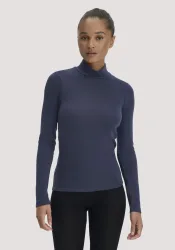 hessnatur Damen Rollkragen Longsleeve PURE FUNCTION - blau Grösse46