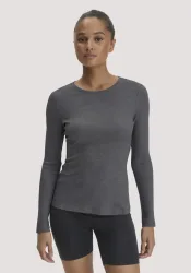 hessnatur Damen Longsleeve WARM TOUCH aus Bio-Schurwolle und TENCEL? Lyocell - grau - Größe 40