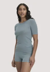 hessnatur Damen T-Shirt PURE FUNCTION aus Bio-Merinowolle mit Seide - blau Grösse40