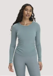 hessnatur Damen Longsleeve PURE FUNCTION aus Bio-Merinowolle mit Seide - blau Grösse38