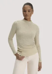 hessnatur Damen Mock-Neck Longsleeve Pointelle aus Bio-Merinowolle - beige - Größe 48