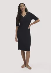 hessnatur Damen Kurzarm Nachthemd PURE SENSE aus TENCEL? Modal - schwarz - Größe 34