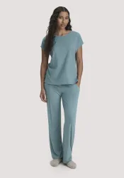 hessnatur Damen Schlafhose PURE SENSE Relaxed aus Bio-Baumwolle mit TENCEL? Modal - blau - Größe 36