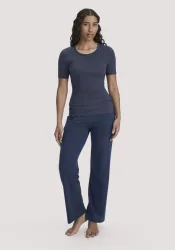hessnatur Damen Schlafhose PURE SENSE Relaxed aus Bio-Baumwolle mit TENCEL? Modal - blau - Größe 34
